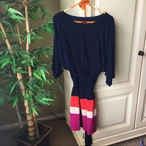 JESSICA HOWARD NAVY, PINK, ORANGE BELTED SUNDRESS